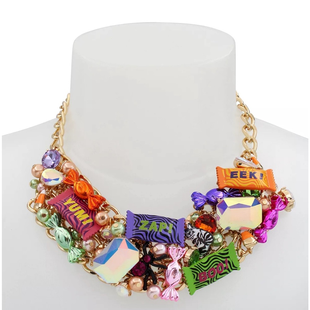 NWT ⚜️ 🍭⚜️ BETSEY JOHNSON Faux Stone Candy Statement Bib Necklace Halloween - Picture 2 of 10
